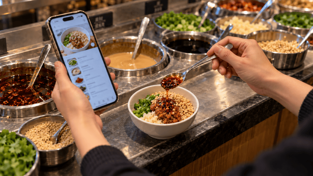 Following a sauce recipe on a phone.